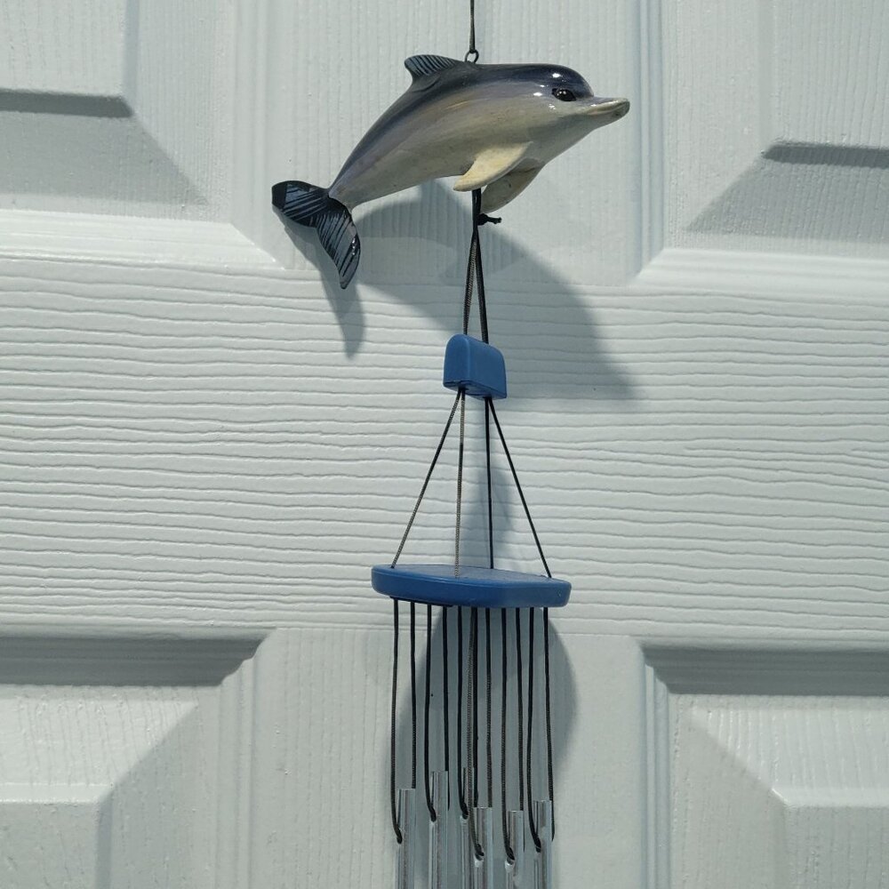 Blue Gray Dolphin Acrylic Metal Hanging Wind Chimes